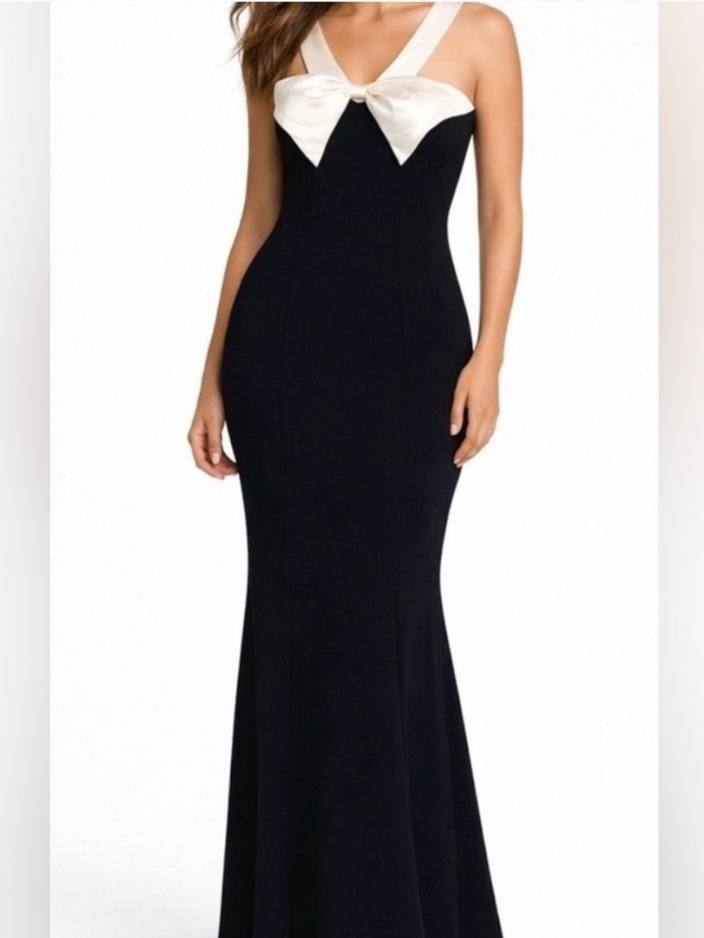 Lulu's Black Maxi Gown with Cream Bow Strap